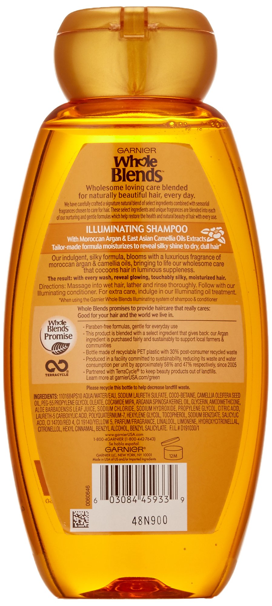 Garnier Whole Blends Shampoo with Moroccan Argan & Camellia Oils Extracts, 12.5 Fl Oz (Pack of 1)